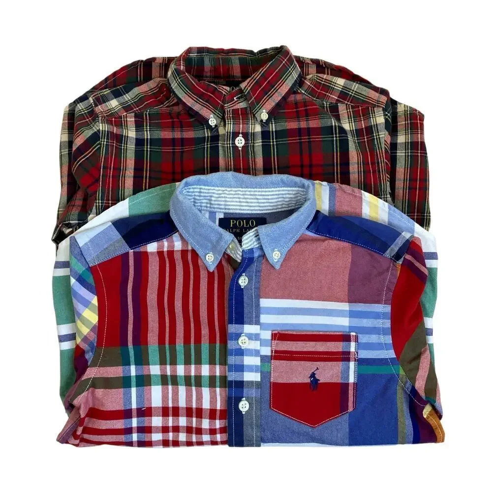 Polo Ralph Lauren Boys S (8) Bundle of Two Plaid Button-down Shirts Oxford Fun
